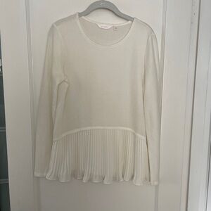 LC Lauren Conrad Elegant Off White Pleated Hem Sweater S